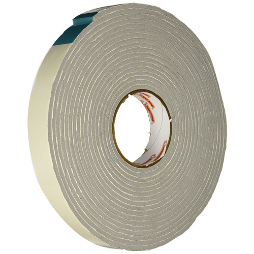 Foam Tape, 1-1/4 in W, 30 ft L, 3/16 in Thick, PVC, Gray