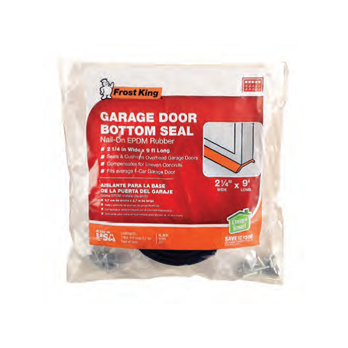 Garage Door Bottom Kit, 2-1/4 in W, 9 ft L, Rubber, Black