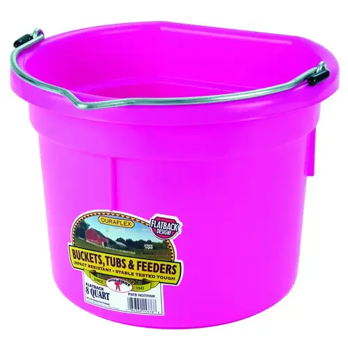 Little Giant P8FBHOTPINK 8 Quart Flat Back Plastic Bucket Pink