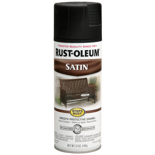 STOPS RUST Enamel Paint, Low Satin, Black, 12 oz, Aerosol Can - pack of 6