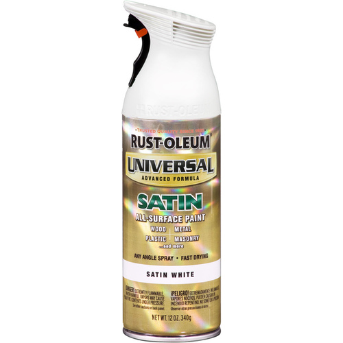 UNIVERSAL Satin Spray Paint, Satin, White, 12 oz, Aerosol Can