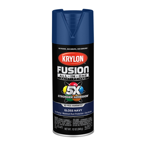 Fusion Primer and Spray Paint, Gloss, Navy, 12 oz, Aerosol Can