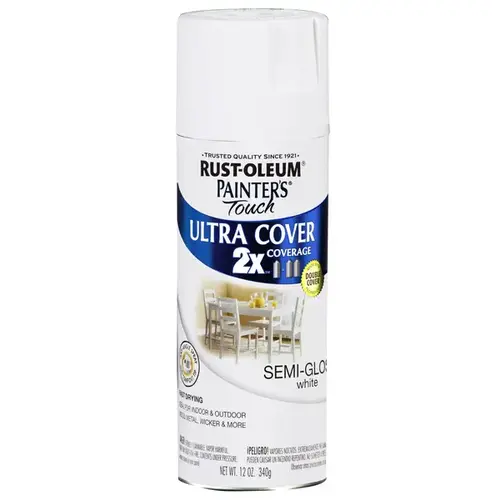 PAINTER'S Touch Semi-Gloss Spray Paint, Semi-Gloss, White, 12 oz, Aerosol Can