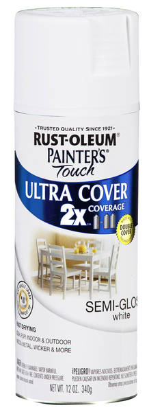 Rust-Oleum 249060 PAINTER'S Touch Semi-Gloss Spray Paint, Semi-Gloss, White, 12 oz, Aerosol Can