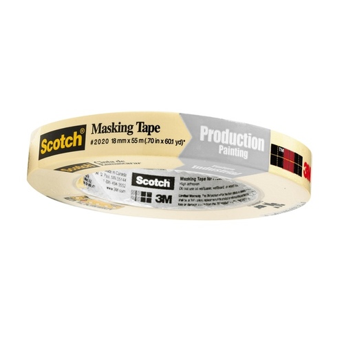 2020-.75A Masking Tape, 60 yd L, 3/4 in W, Crepe Paper Backing, Beige