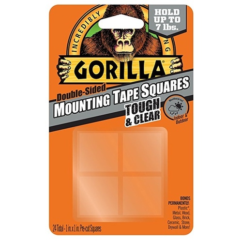 Gorilla 6067202 Tough & Clear Mounting Tape, 1 in L, 1 in W, Clear