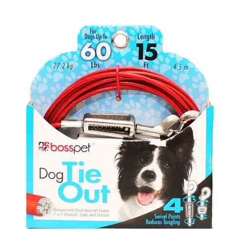 PDQ Tie-Out with Spring, 15 ft L Belt/Cable, For: Large Dogs up to 60 lb Vinyl-Coated