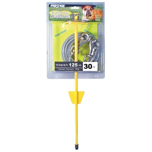 PDQ Tie-Out/Dome Stake Combo, 30 ft L Belt/Cable, For: Dogs Up to 125 lb Yellow