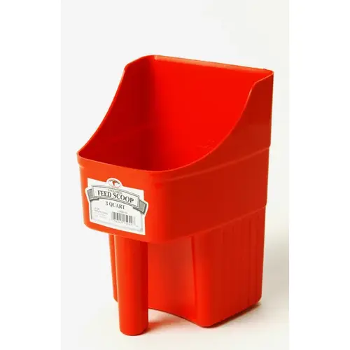 Feed Scoop, 3 qt Capacity, Polypropylene, Red, 6-1/4 in L