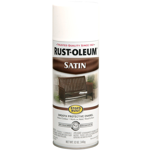 STOPS RUST Enamel Paint, Low Satin, White, 12 oz, Aerosol Can