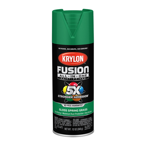 Fusion Primer and Spray Paint, Gloss, 12 oz, Aerosol Can Spring Grass