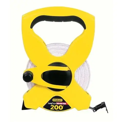 Measuring Tape, 200 ft L Blade, 1/2 in W Blade, Fiberglass Blade, ABS Case, Black/Yellow Case