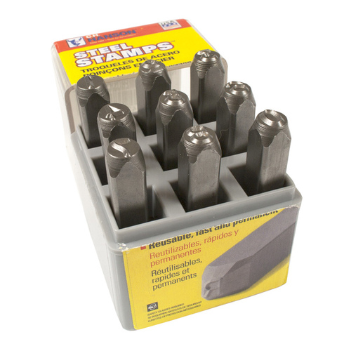 C.H Hanson 20581 Number Stamp Set, 9-Piece, Steel, Specifications: 1/4 in Character, 3/8 x 2-5/8 Shank