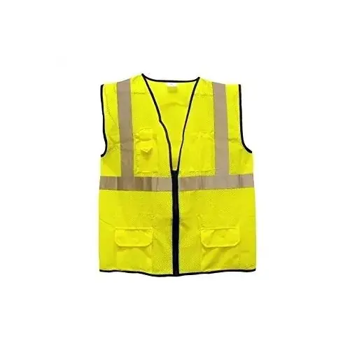 Safety Vest Zipper Enclosure Polyester Mesh Lime with 2" Silver Stripes Large