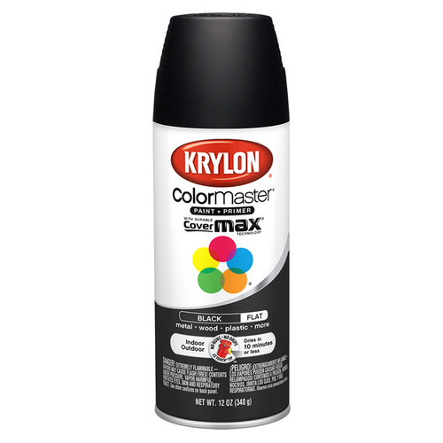 COLORmaxx Spray Paint, Flat, Black, 12 oz, Aerosol Can