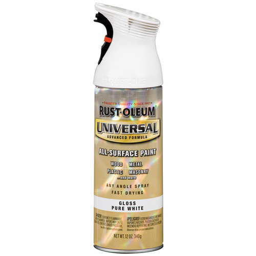 UNIVERSAL Gloss Spray Paint, Gloss, Pure White, 12 oz, Aerosol Can