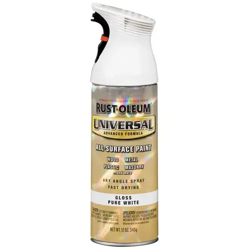 UNIVERSAL Gloss Spray Paint, Gloss, Pure White, 12 oz, Aerosol Can - pack of 6