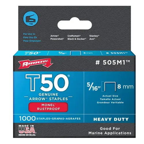 Heavy Duty Staples T50 3/8" W X 5/16" L 18 Ga. Flat Crown Gray - pack of 5000