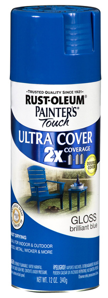 Rust-Oleum 249120 PAINTER'S Touch Gloss Spray Paint, Gloss, Brilliant Blue, 12 oz, Aerosol Can