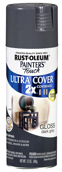 Rust-Oleum 249115 PAINTER'S Touch Gloss Spray Paint, Gloss, Dark Gray, 12 oz, Aerosol Can