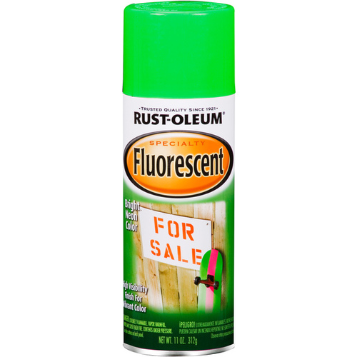 Rust-Oleum 1932830 Fluorescent Spray Paint, Flat/Matte, Fluorescent Green, 11 oz, Aerosol Can