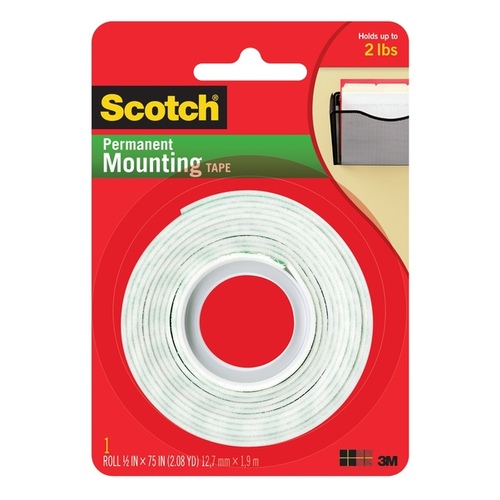 Mounting Tape Scotch-Mount Double Sided 1/2" W X 80" L White White - pack of 6