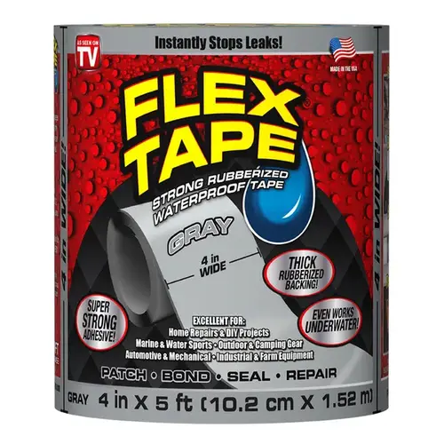 Flex Seal TFSGRYR0405 Repair Tape, 5 ft L, 4 in W, Gray