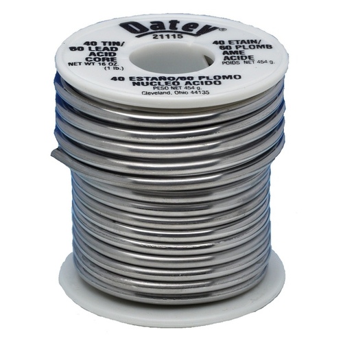 Acid Core Wire Solder, 1 lb, Solid, Silver, 360 to 460 deg F Melting Point