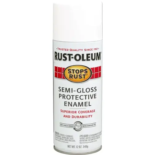 STOPS RUST Protective Enamel Spray Paint, Semi-Gloss, White, 12 oz, Aerosol Can