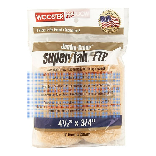 Wooster RR943-4 1/2 Paint Roller Cover, 3/4 in Thick Nap, 4-1/2 in L, Fabric Cover, Lager - pack of 2