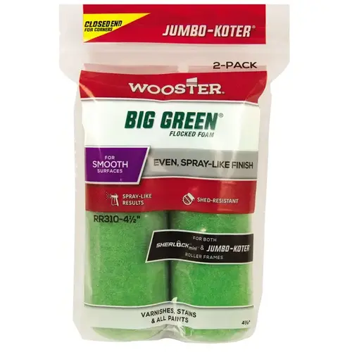 Paint Roller Cover, 3/8 in Thick Nap, 4-1/2 in L, Foam Cover, Lime Green Pair