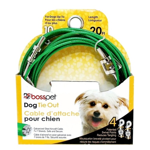 PDQ Pet Tie-Out Belt with Twin Swivel Snap, 20 ft L Belt/Cable, For: Small Dogs Up to 10 lb Vinyl-Coated