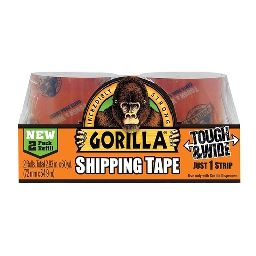 Gorilla 6030402 Packaging Tape, 60 yd L, 2.83 in W, Crystal Clear - pack of 2