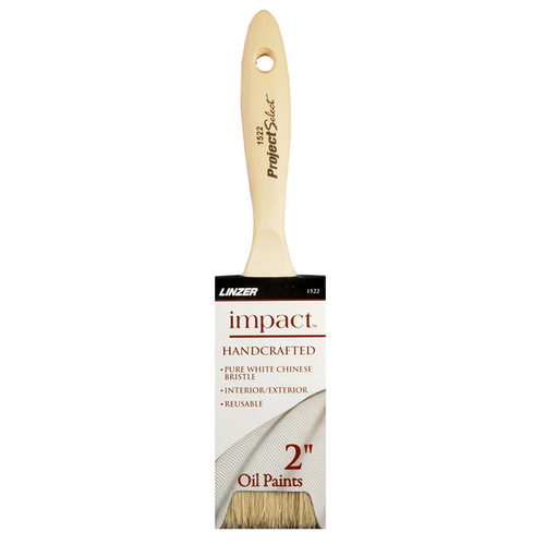 Paint Brush, 2 in W, 2-3/4 in L Bristle, China Bristle, Beaver Tail Handle Walnut/White