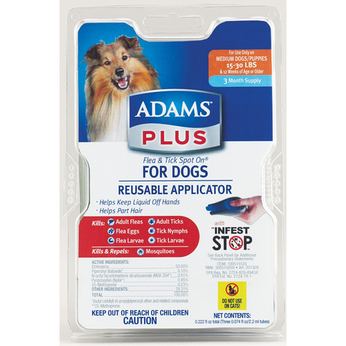 Central Life Sciences - Adams 100542204 Adams Plus Flea & Tick Spot On for Medium Dogs 15-30 Pounds (3-Month Supply)