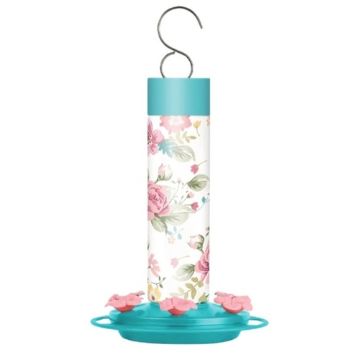 NATURES WAY BIRD PRODUCTS LLC DGHF2 CHARMING PEONY DECORATIVE GLASS HUMMINGBIRD FEEDER NATURES WAY