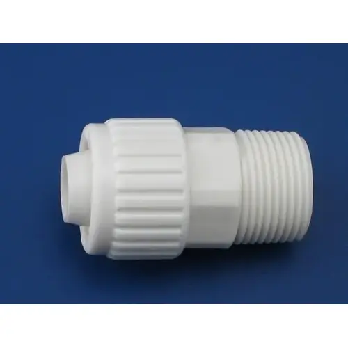 Tube to Pipe Adapter, 3/4 in, PEX x MPT, Polyoxymethylene, White