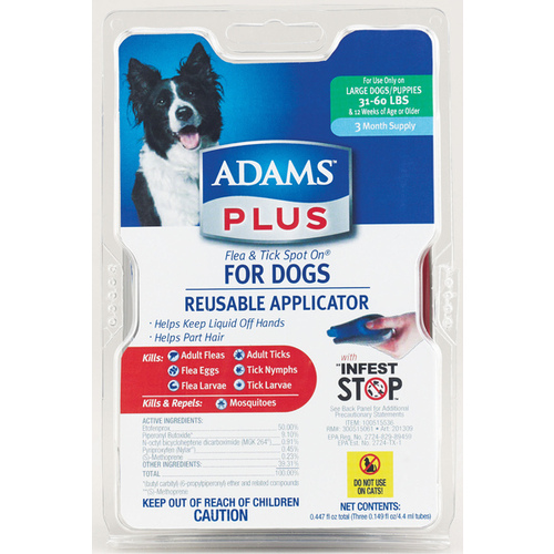 Central Life Sciences - Adams 100542203 Adams Plus Flea & Tick Spot On for Dogs 31 to 60 Pounds (3-Month Supply)