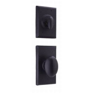 Durham Interior Single Cylinder Handleset Trim for Aspen with Adjustable Latch and Round Corner Strikes Black Finish