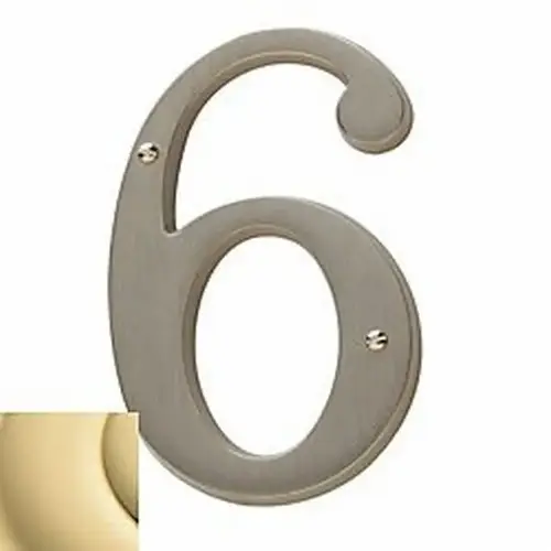 4-3/4" Carded House Number # 6 Unlacquered Brass Finish