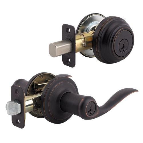 Clear Pack Combo Tustin Entry with Single Cylinder Deadbolt with 6AL Latch and RCS Strike KA4 Venetian Bronze Finish