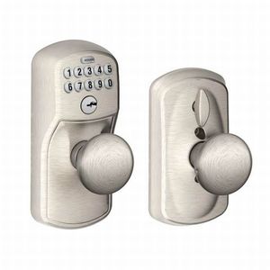 Plymouth with Plymouth Knob Entry Flex Lock Electronic Keypad with 16211 Latch and 10063 Strike Satin Nickel Finish