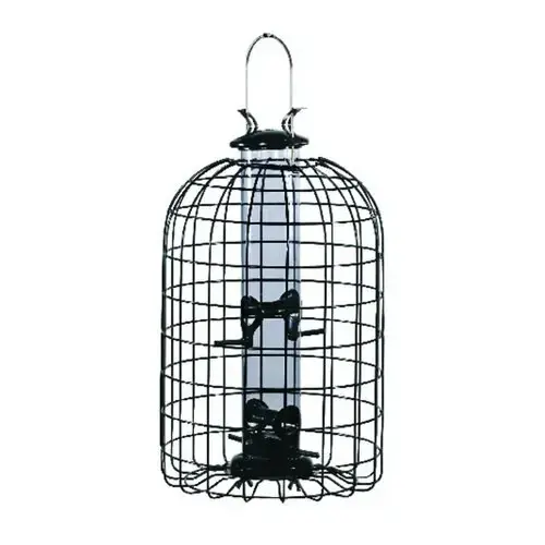 Black Metal Caged Tube Bird Feeder - Holds 1.3 pounds of seed