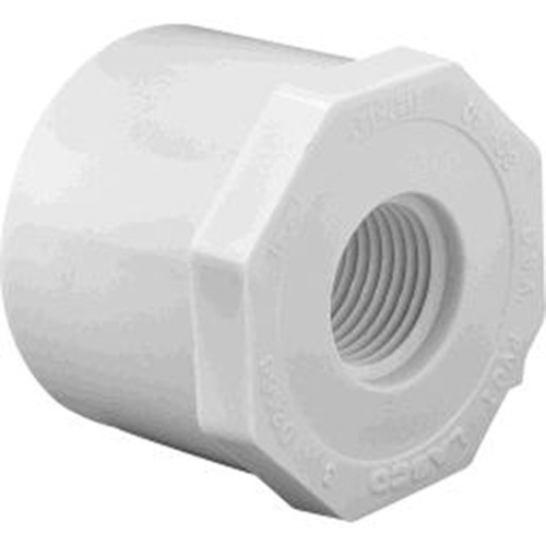 Reducing Bushing, 1-1/4 x 1/2 in, Spigot x FNPT, PVC, White, SCH 40 Schedule