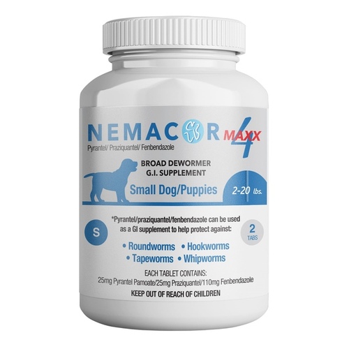 RNA Supplements 931810 Nemacor Quad-4 Dog Dewormer - 2 count Tablets for Small Dogs