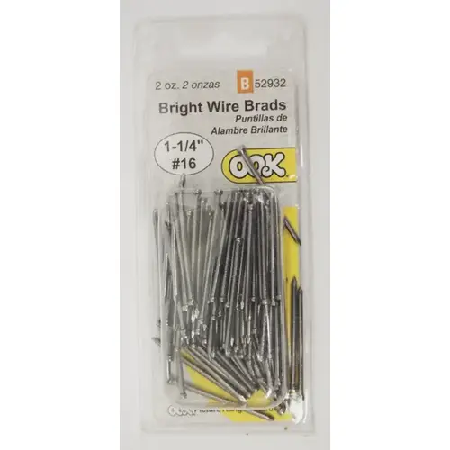 Wire Brad, 1-1/4 in L, Steel, Bright, Brad Head, Thin Shank, 1.75 oz - pack of 6