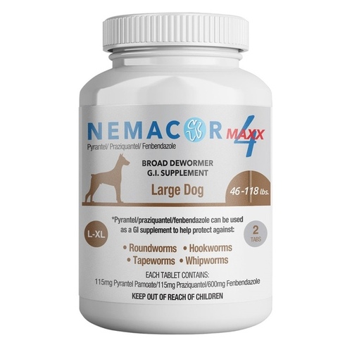 RNA Supplements 931834 Nemacor Quad-4 Dog Dewormer - 2 count Tablets for Large Dogs