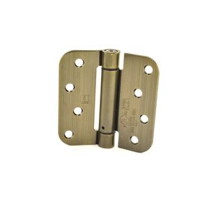 4" x 4" 5/8" Radius Corner Steel Full Mortise Residential Spring Hinge, # 118749 Antique Brass Finish