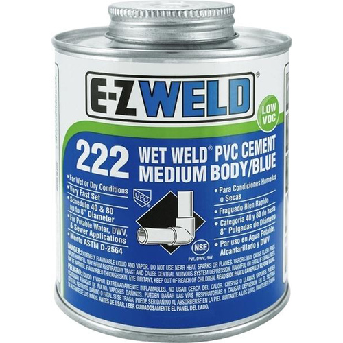 E-Z WELD INC. 16810088 PVC Cement Wet Weld 222 Medium Body Blue 1/4-Pint