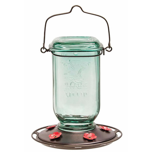 More Birds 68 Hummingbird Feeder, Clear Mason Jar, 25-oz. Green/Bronze/Red